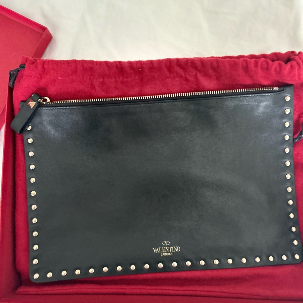 Valentino Garavani Black Studded Leather Clutch